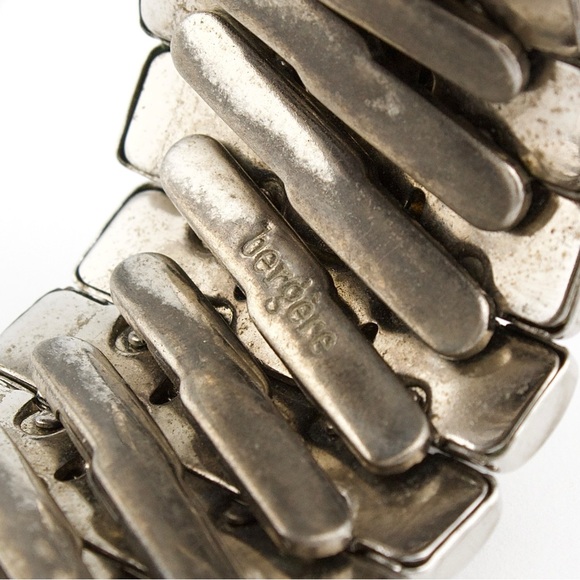 Vintage Bergère Silver Tone Expandable Stretch Bracelet Wide Mid-Century Modern - Picture 7 of 7
